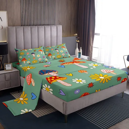 Vista 11 de Bonito juego de sábanas de flores para niñas y mujeres, sábanas coloridas de dibujos animados de flores funky de tamaño individual, bonito juego