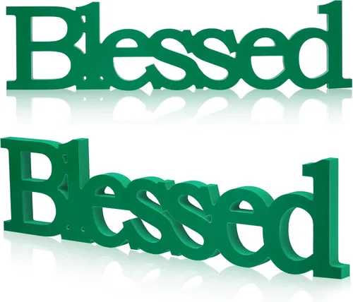 Vista 15 de Blulu Blessed - Letrero de madera con texto en inglés "Blessed", color negro 15 x 4 Inch Rustic Farmhouse Blessed Standing Decor for Thanksgiving