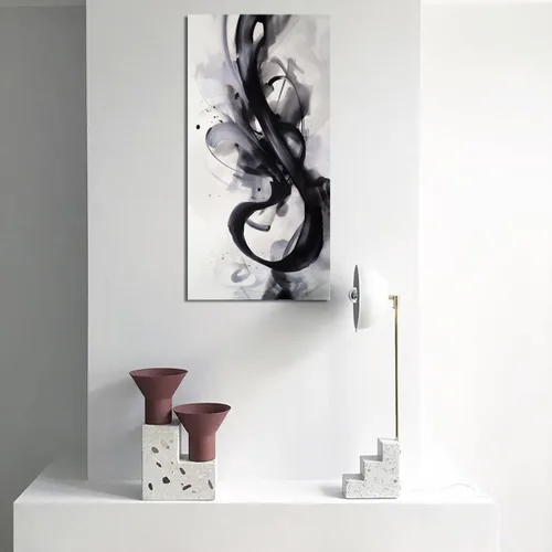 Vista 7 de HONGRUIFAN Lienzo abstracto blanco y negro para pared, diseño de líneas geométricas, imagen grande de 20 x 40 pulgadas, ilustraciones contemporáneas