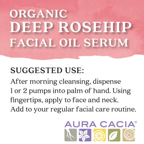 Vista 2 de Aura Cacia Suero facial orgánico de rosa mosqueta, 1 onza, aceite calmante y preservador de la humedad, puro, libre de aditivos sintéticos