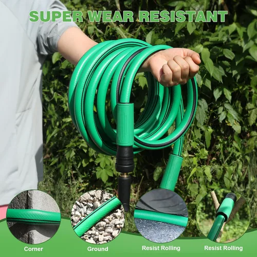 Vista 6 de AIODE Manguera de jardín de 5/8 pulgadas x 15 pies, manguera de agua resistente, súper flexible, para todo tipo de clima, equipo de riego de césped