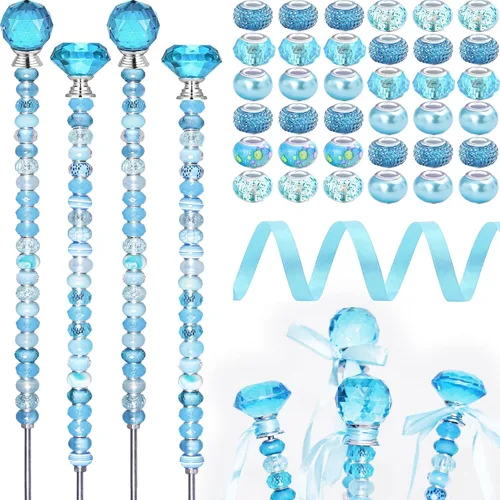 Vista 13 de 300 piezas de estacas de jardín DIY Kit de varitas de hadas de jardín, coloridas con agujero grande, perla de cristal de diamante, tapón superior