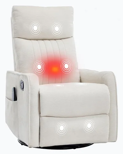 Vista 18 de PELUMY Silla Reclinable Mecedora Giratoria 360 para Adultos, Silla Mecedora de Guardería con Calor y Masaje, Silla Reclinable Deslizante para Beige