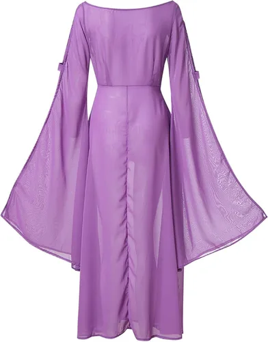 Vista 3 de Vestido renacentista para mujer, sexy, con hombros descubiertos, vestido medieval, vestido largo irlandés, vestido de hada