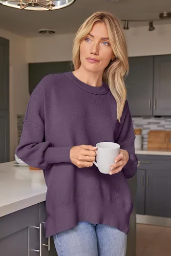 Vista 162 de Lillusory - Suéter extragrande con mangas de murciélago y cuello redondo para mujer, prenda moderna de otoño de tejido de punto sin botones