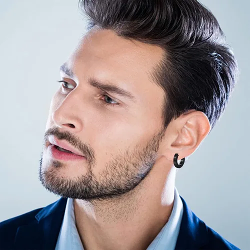 Vista 3 de KWUNCCI Aretes para hombre, 15 pares de aretes de aro de acero inoxidable quirúrgico, aretes negros para hombres y mujeres, juego de aretes de aro