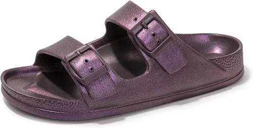 Vista 18 de FUNKYMONKEY - Sandalias bajas cómodas para mujer, hechas de etilvinilacetato, ajustables con hebilla doble