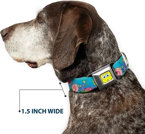 Vista 7 de Buckle-Down Collar de perro con hebilla de cinturón de seguridad, Bob Esponja y amigos/logotipo, 1 pulgada de ancho, se adapta a cuello de 9 a 15