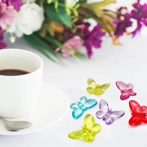 Vista 7 de Cristales acrílicos con diseño de mariposas de dibujos animados de colores surtidos para rellenos de jarrones, dispersión de mesa, recuerdo
