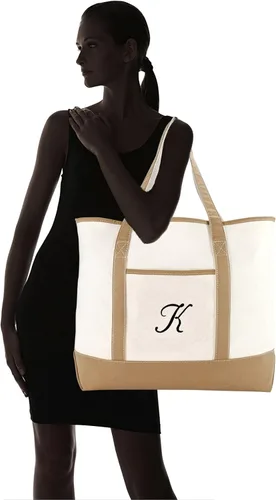 Vista 8 de DALIX Bolso de mano natural para mujer Bolsos de hombro Marrón con monograma Letra A - Z K