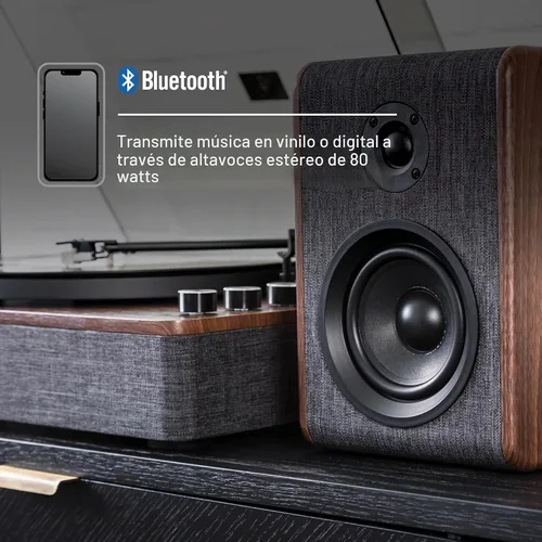 Vista 5 de Crosley CR7501A-CL - Tocadiscos Nocturne con altavoces, color carbón