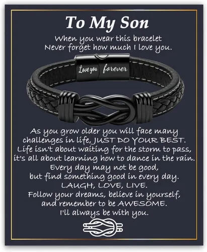 Vista 14 de Gifts for Men Infinity Leather Bracelet for Dad New Daddy Husband Boyfriend Son Grandson Brother Nephew Uncle Black Braided Engraved Leather Jewelry
