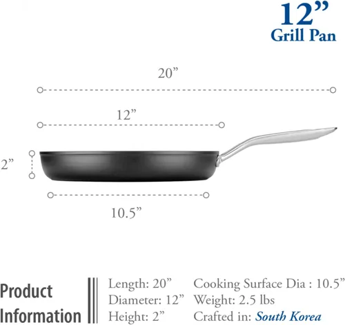 Vista 6 de TECHEF - Onyx Collection, sartén de 12 pulgadas para estufa, sartén antiadherente para cocina de interior, sin PFOA, aluminio resistente, fabricado