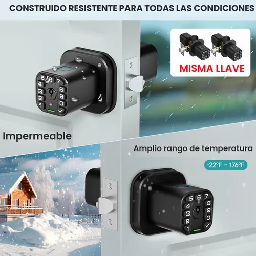 Vista 4 de Richelock - Perilla de puerta de huellas dactilares, cerradura de puerta biométrica inteligente con teclado, perilla de puerta de código de entrada