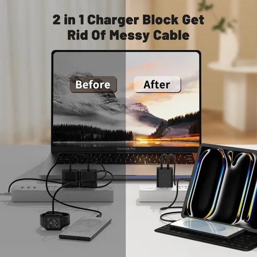 Vista 6 de Cargador súper rápido de 45 W de doble puerto con cable largo USB C a C de 10 pies, bloque de cargador de pared tipo C y cable de carga de teléfono