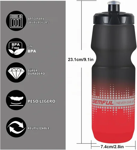 Vista 2 de GEMFUL Botella de agua para bicicleta de 24 onzas, paquete de 2 botellas de agua para ciclismo, sin BPA, con tapa a prueba de fugas, se adapta a