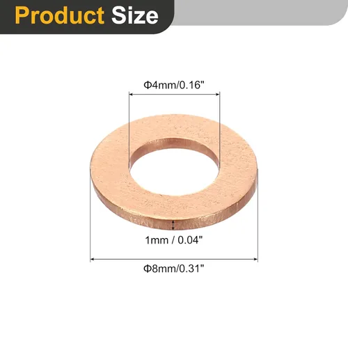 Vista 2 de uxcell Arandela plana M4, 36 piezas de arandelas planas de anillo de cobre de 8 mm DE 1 mm de espesor Junta de sello de metal para tornillos