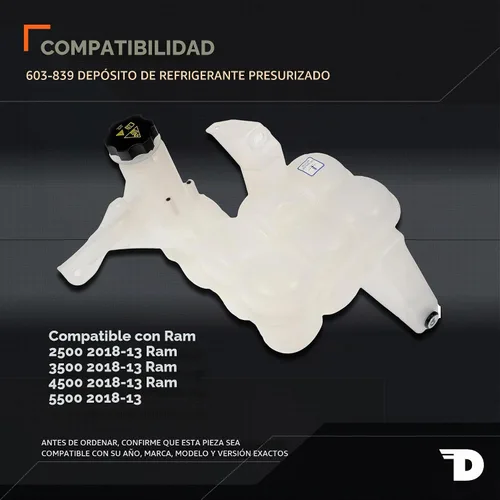 Vista 2 de Dorman Depósito de refrigerante presurizado 603-839 con tapa compatible con modelos Ram seleccionados
