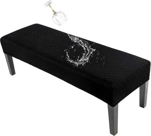 Vista 16 de SearchI Funda elástica para banco de comedor, lavable y duradera, fundas de asiento rectangulares para comedor, sala de estar, cocina (rejilla beige)