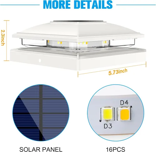 Vista 5 de VOLISUN - Luces solares para punta de poste al aire libre, impermeables, paquete de 12, valla solar - Luces para postes de 4x4, 5x5, 6x6 de Blanco