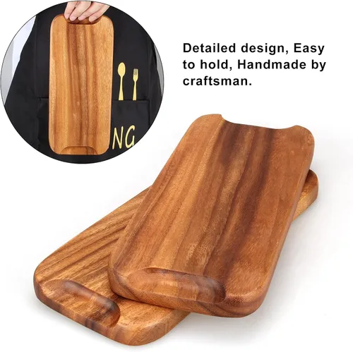 Vista 3 de 2 bandejas rectangulares pequeñas de madera decorativas de madera de acacia, platos de queso, bandejas pequeñas para sándwiches de postre, platos