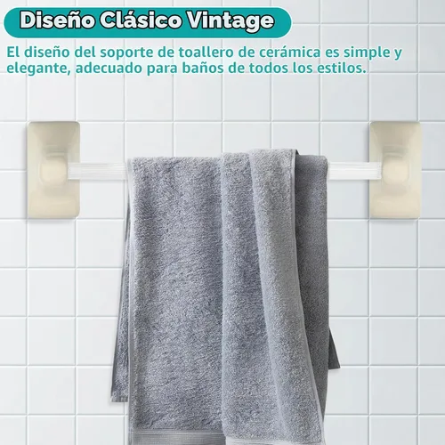 Vista 6 de Paquete de 2 soportes de toalla de cerámica almendra para baño