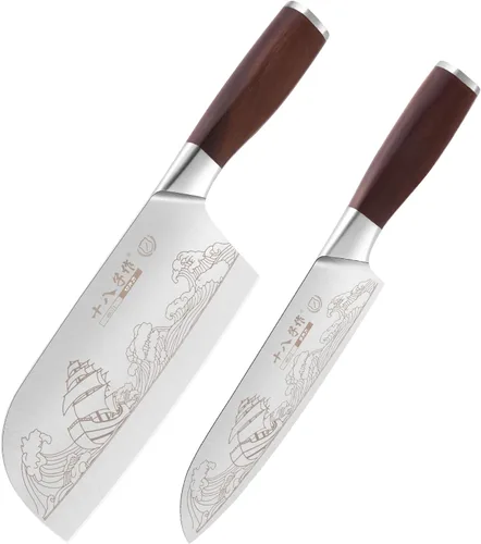Vista 14 de SHI BA ZI ZUO Juego de cuchillos de cocina de 2 piezas, cuchillo Santoku y cuchillo de pelar, cuchillo de chef japonés con revestimiento de Ti