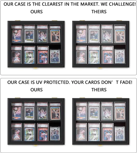 Vista 3 de Verani Vitrina para Tarjetas de Béisbol Deportivo - 8 Marcos de Tarjeta Graduados - Vista Cristalina Clara, Protección UV, Gabinete de Pared Negro