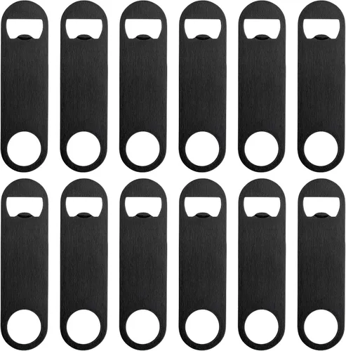 Vista 7 de 12 abridores de botellas planos de 3.5 x 1.18 pulgadas, abridor de botellas de cerveza de acero inoxidable negro, hoja de barra resistente, abridor
