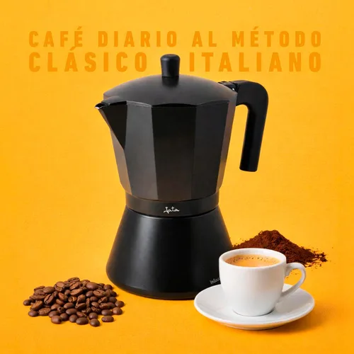 Vista 4 de Jata Hogar Cafetera italiana de inducción completa, aluminio, negro, 6.4 x 5.4 x 8.8 in (CFI9)