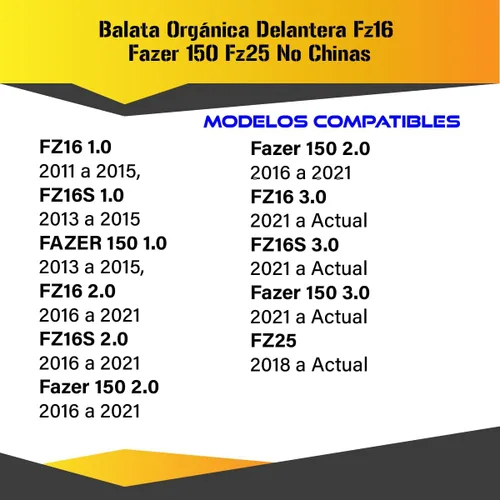 Vista 4 de Front Organic Balata Fz16 Fazer 150 Fz25 Non China