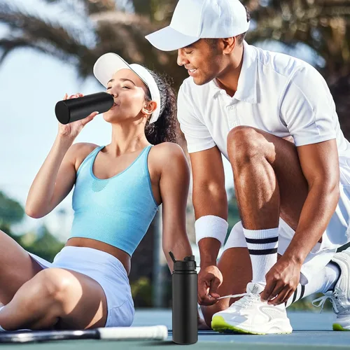 Vista 5 de Sunnyray 16 botellas de agua de aluminio a granel reutilizables a granel botellas deportivas con tapas a presión, paquete múltiple de botellas