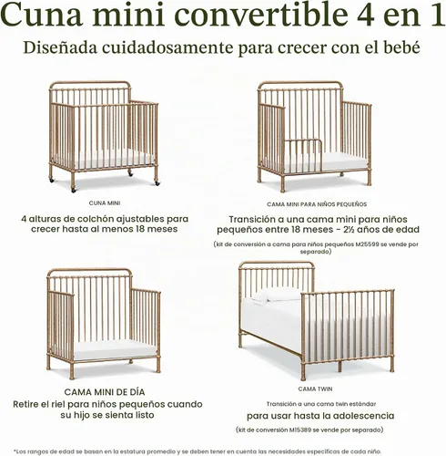 Vista 8 de NAMESAKE Winston Mini cuna convertible 4 en 1, oro vintage, 60 libras Dorado (vintage gold)