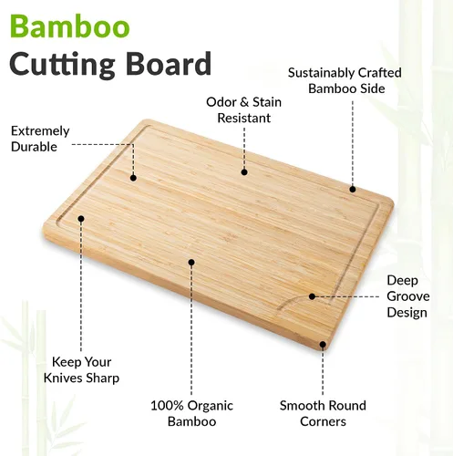 Vista 3 de GR Kraft - Tablas de cortar de doble cara de acero inoxidable y bambú, no tóxicas, duraderas, con diseño apto para cuchillos, sin microplásticos