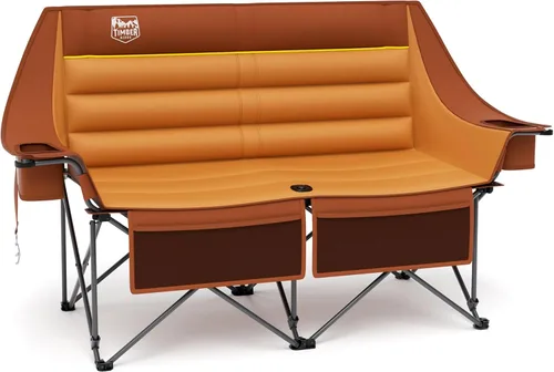 Vista 16 de Timber Ridge Silla de campamento acolchada para 3 personas con portavasos y bolsillos, sillas de campamento plegables para exteriores, capacidad