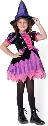 Vista 5 de Spooktacular Creations Disfraz de bruja rosa iluminado con sombrero para niñas, peatones para disfraz de Halloween