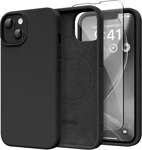 Vista 263 de GONEZ Funda magnética para iPhone 14, compatible con Magsafe, con protector de pantalla + protector de cámara, forro de microfibra antiarañazos