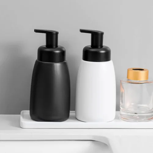Vista 4 de Dispensador de jabón de manos espumoso, tarro de cerámica, dispensador de jabón para platos de baño y cocina, botella de líquido para champú, gel