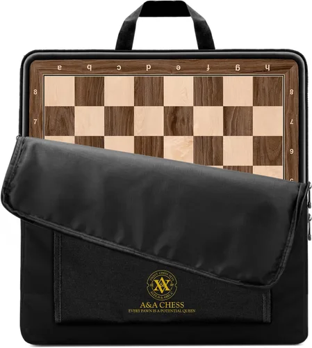 Vista 24 de A&A Tablero de ajedrez profesional de madera de 17.25 pulgadas con bolsa de almacenamiento, madera de ébano e incrustaciones de arce, cuadrados