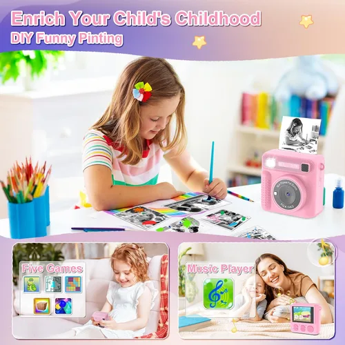 Vista 5 de Cámara de impresión instantánea para niños, regalos de cumpleaños de Navidad para niñas y niños, cámaras instantáneas que imprimen fotos para niñas