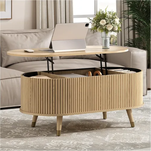 Vista 13 de Mesa de centro elevable con almacenamiento, mesa central negra de 32 pulgadas para sala de estar, mesa de comedor cuadrada con patas de madera maciza