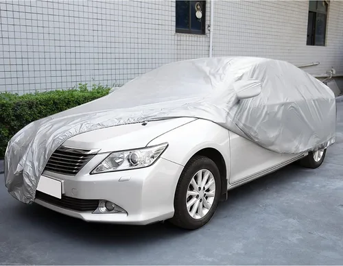 Vista 2 de Cubierta protectora de autos Uxcell 190T, cubierta de poliéster, impermeable y transpirable para todo tipo de clima, Blanco/Plateado