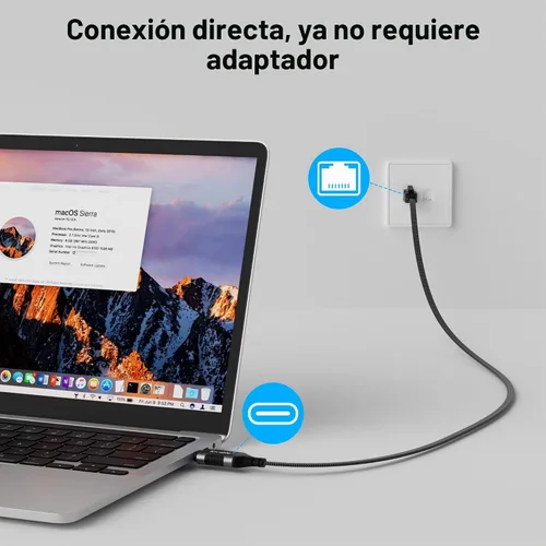 Vista 2 de Cable USB C a Ethernet plano de 4 pies, cable RJ45 a USB tipo C, conectado directamente, red LAN Gigabit, OFC, para MacBook Pro, iPad Pro, iPhone