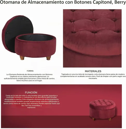 Vista 14 de HomePop - Otomana redonda para almacenamiento, capitoneada con botones grandes