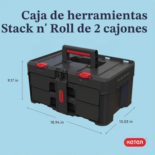 Vista 2 de Keter Stack-n-Roll - Caja de herramientas de dos cajones para piezas pequeñas y accesorios de herramientas eléctricas, se adapta al sistema modular