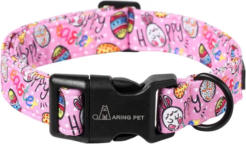 Vista 8 de Aring Pet Collar de algodón, ligero y ajustable, con hebilla de liberación rápida para perros pequeños, medianos y grandes, para cachorros, rosa