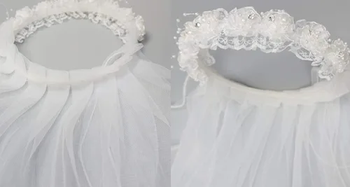 Vista 5 de Corona de flores con velo para niñas, ideal para eventos como bodas Blanco