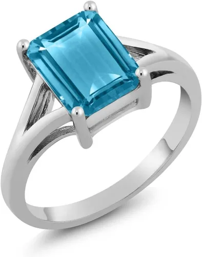 Vista 75 de Gem Stone King Anillo de compromiso solitario con diseño clásico de vástago dividido para mujer, plata de ley 925, piedra natal de piedra preciosa