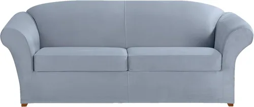 Vista 22 de SURE FIT funda para silla con alas y cojín en T de gamuza suave, de una pieza, ajuste relajado, poliéster, lavable a máquina, color chocolate