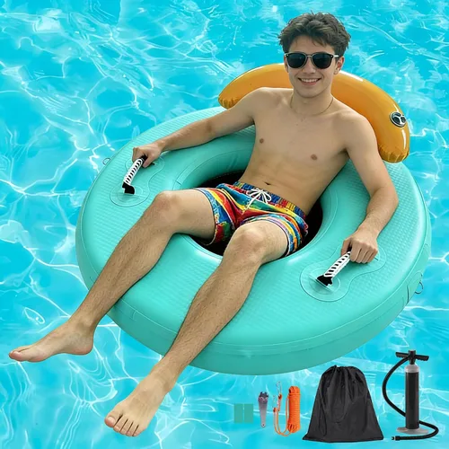 Vista 12 de Water Hammock Inflatable Dock, 3.8ft/6ft/8ft Floating Raft Circular Water Island, Float Rings Air Mesh Platform for Lake/River/Swim Pool